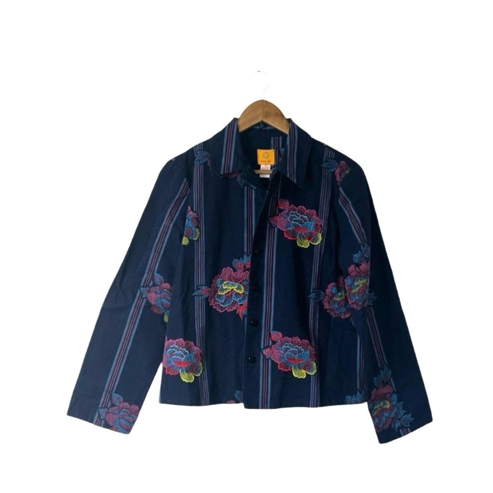 Ruby Rd. Embroidery Flowers Jacket Shacket Coat Cotton Blue Purple Yellow 10